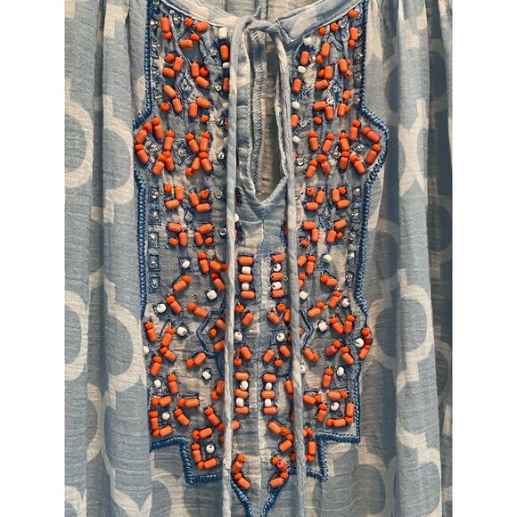 Sundance Blue Moroccan Trellis Print Beaded Peasant Top size Large - Picture 4 of 11
